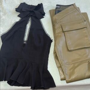 Widow Black Halter Top and Olive Pants Set